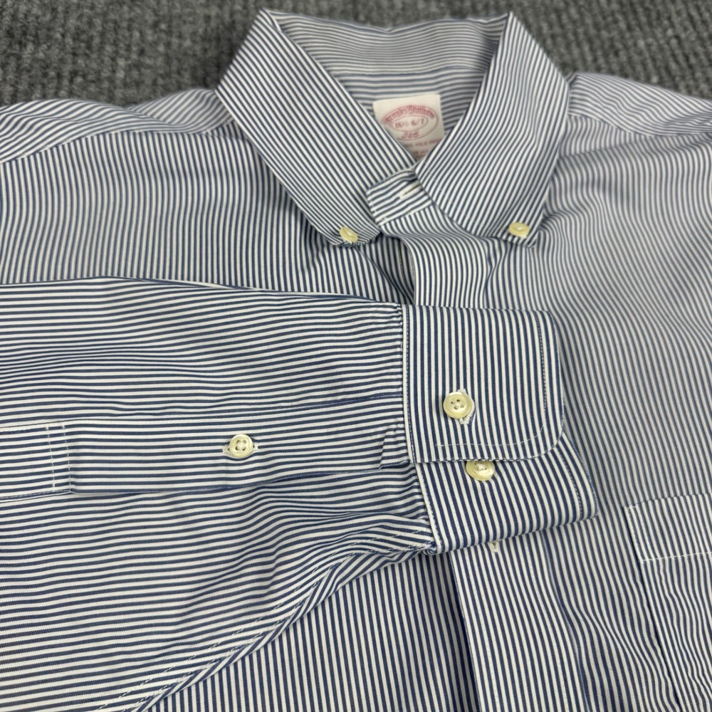Brooks Brothers 346 Button Down Shirt Mens 16.5 36/37 Blue White Stripe Non-Iron